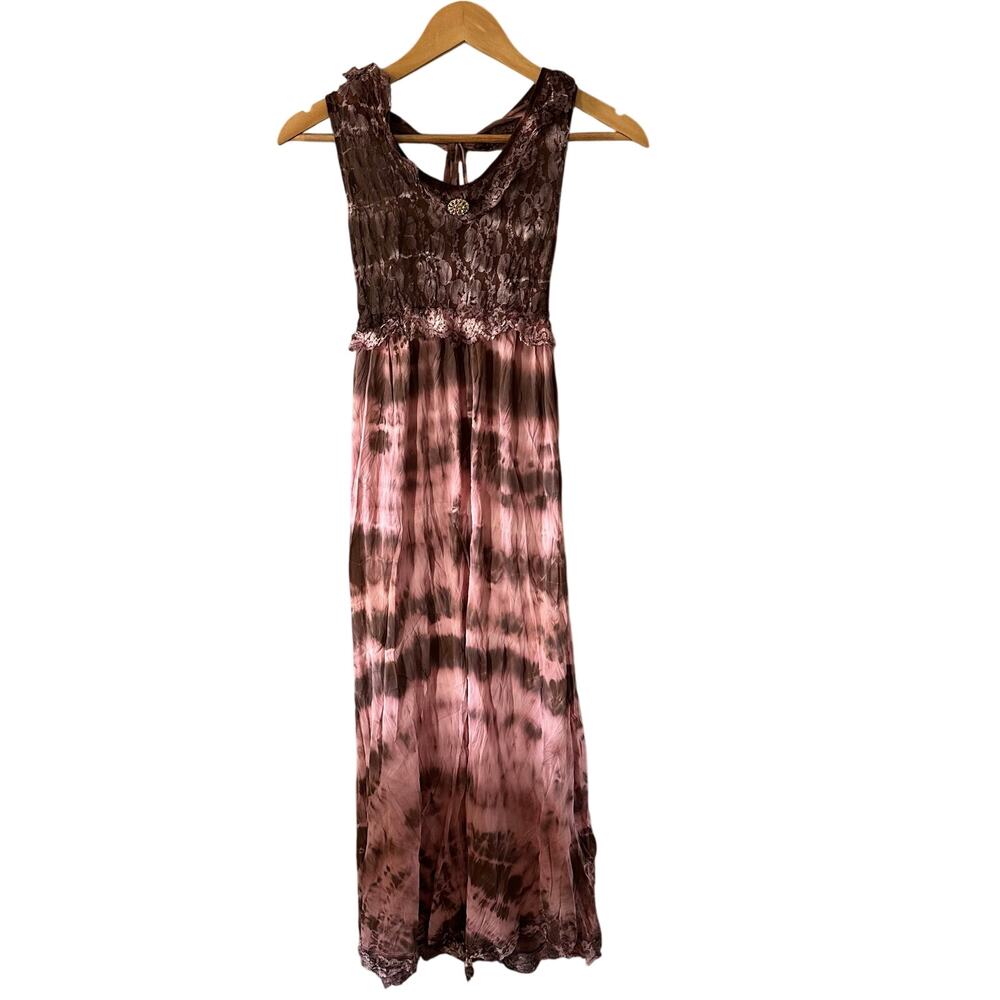 Frida Pink and Brown Tie Dye Halter Dress Vintage Size Small Medium